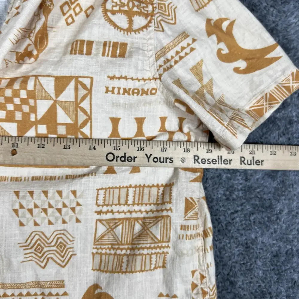Roark Hinano Shirt Womens S Beige Geometric Cotton Linen Relaxed Button Up Crop